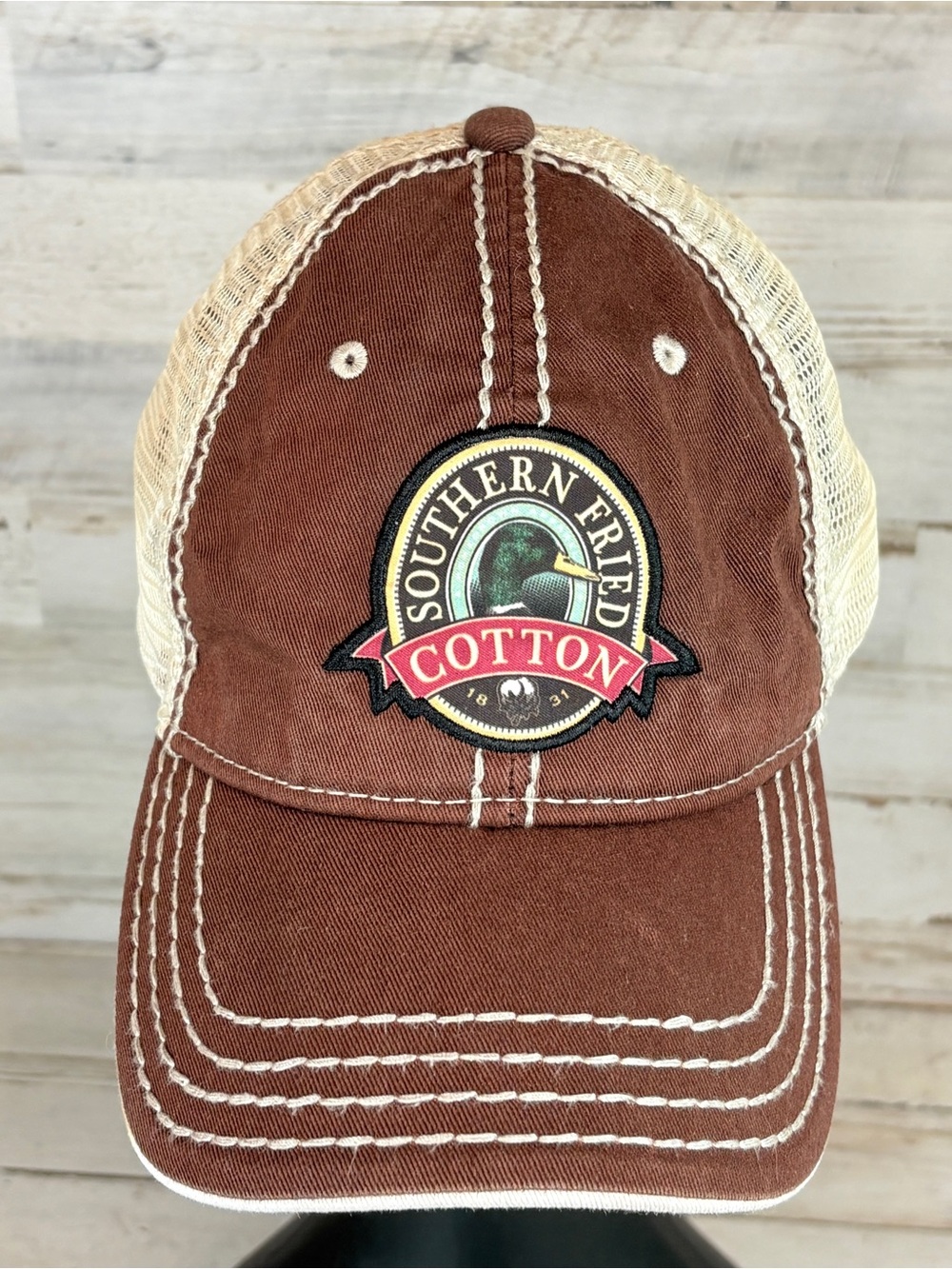 Southern Fried Cotton Brown Mesh Trucker SnapBack Hat Cap
